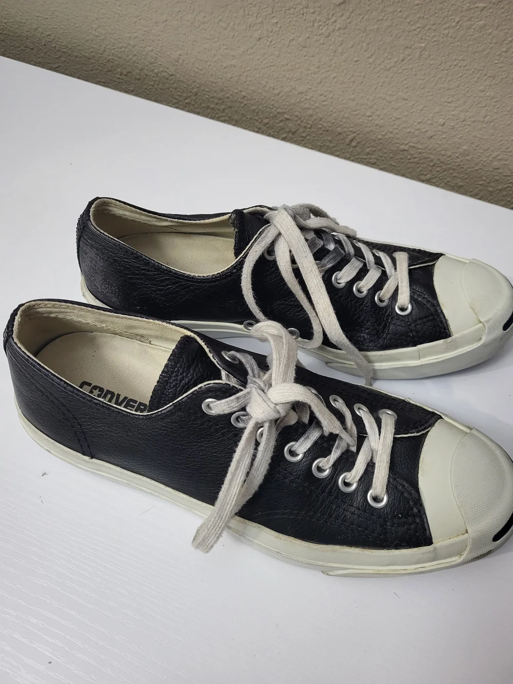 Converse Jack Purcell Low Top Leather Sneakers Black/White Lace Up M 7.5 W 9